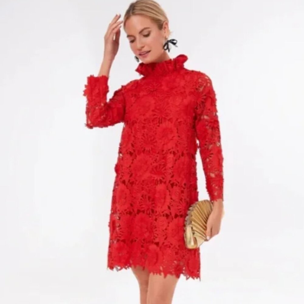 Red Guipure Lace Daphne Dress TUCKERNUCK XS